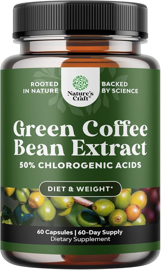 Pure Green Coffee Bean Extract for Weight Loss Pills - Dietary Supplement to Burn Fat Curb Appetite and Boost Metabolism for Men and Women - Contains Antioxidants to Detox and Cleanse - 750mg Capsules