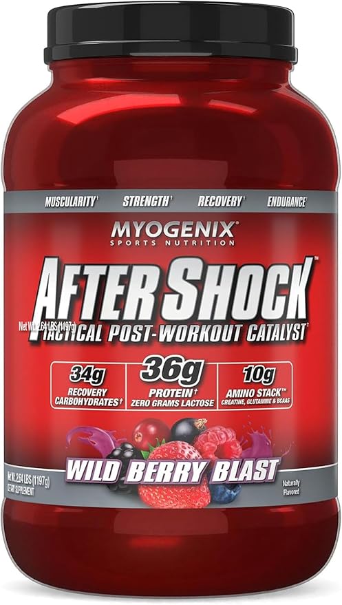 MYOGENIX Aftershock Post Workout, Muscle Growth Whey Protein Powder | Wildberry Blast 3 LBS