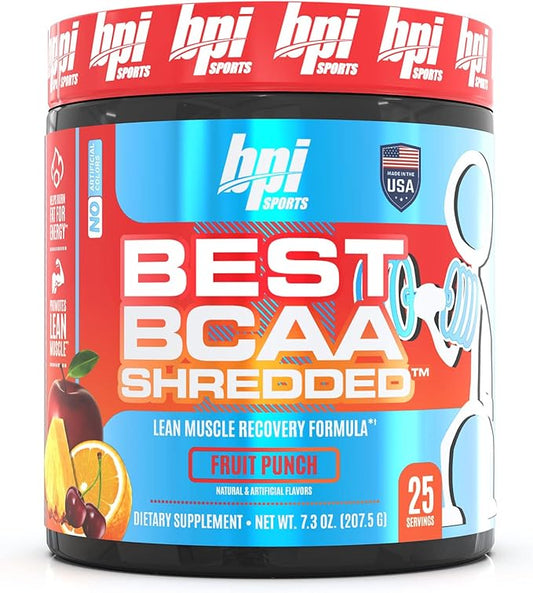 BPI Sports Best BCAA Shredded - Caffeine-Free Thermogenic Recovery Formula - BCAA Powder - Lean Muscle Building - Accelerated Recovery - Weight Loss - Hydration - Fruit Punch - 25 Servings - 9.7 oz.