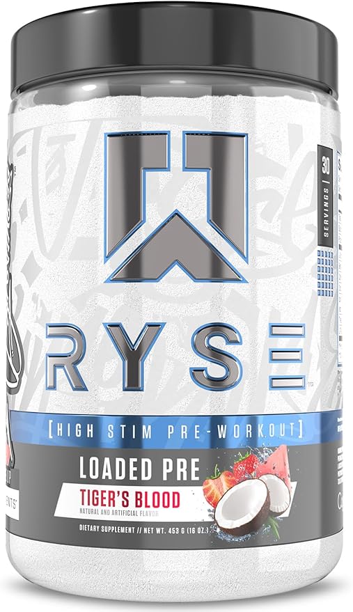 Ryse Loaded Pre Workout Powder - Tiger's Blood - Daily Pre-Workout for Men & Women with 390mg Caffeine, Beta Alanine, and Citrulline for Pump, Focus, and Energy - 30 Servings