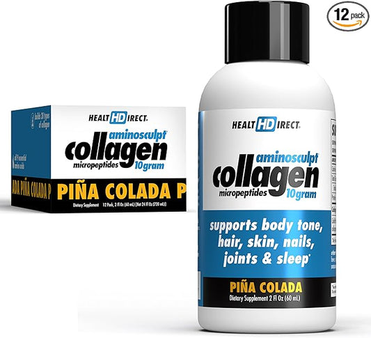 HEALTH DIRECT AminoSculpt Sugar-Free 10 Gram Collagen Shots (12 Pack), Piña Colada