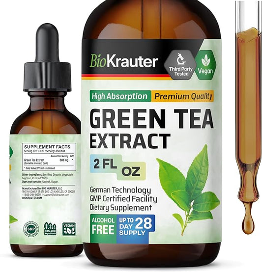 BIO KRAUTER Green Tea Extract Liquid Drops - Green Tea Supplements - Antioxidant Source - Alcohol and Sugar Free - 2 Fl.Oz.