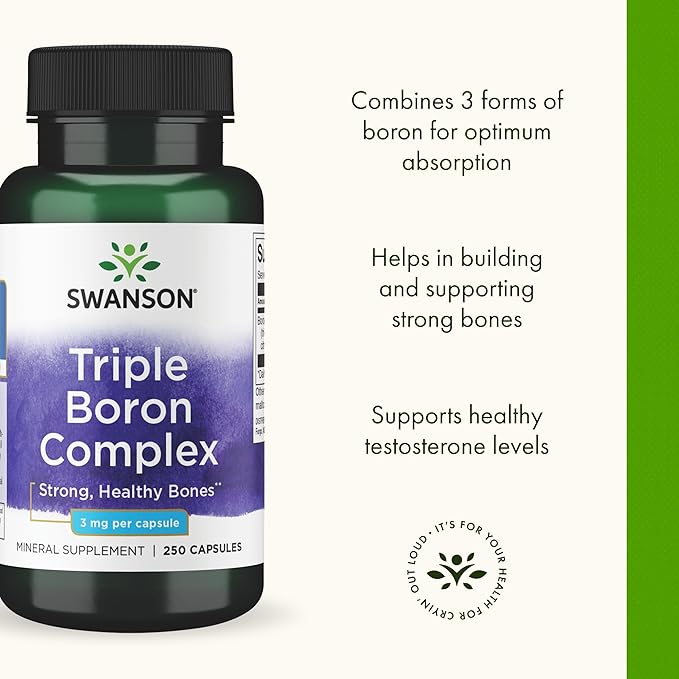 Swanson Triple Boron Complex - Natural Bone Health & Joint Support - Mineral Supplement Featuring Citrate, Aspartate & Glycinate - (250 Capsules)