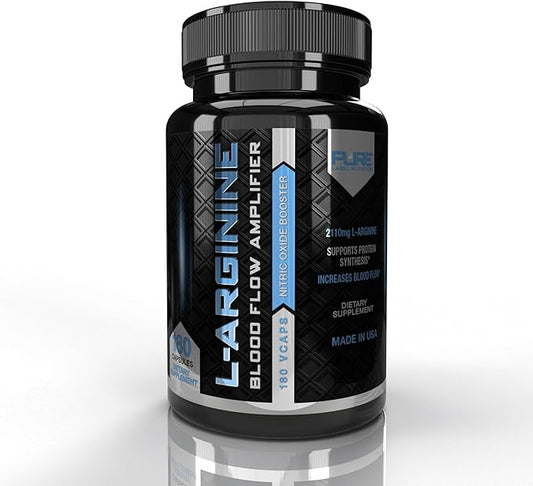 L Arginine Capsules, Nitric Oxide Booster, Amino Acid Supplement for Men and Women, Helps Build Muscle & Strength and Boost Energy, Blood Flow Support - 180 caps