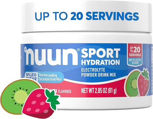 Nuun Sport Electrolyte Powder Drink Mix with Magnesium, Calcium, Potassium, Chloride, and Sodium, Strawberry Kiwi Flavor, Gluten Free & Vegan, Up to 20 Servings