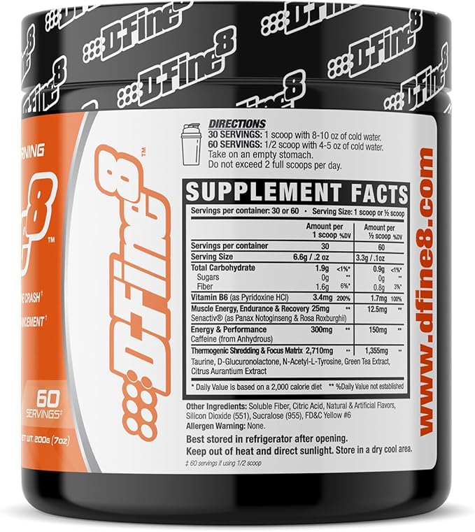 Thermogenic Pre-Workout Energy Powder & Shredding Supplement, Boost Energy Mood & Focus, Sugar Free, Contains Senactiv, Endurance, 300mg Caffeine, N-Acetyl-L-Tyrosine (Mango Orange)