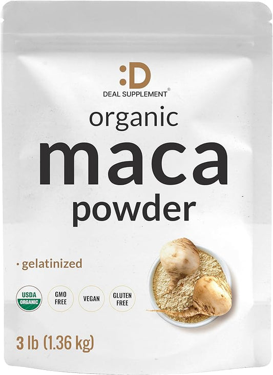Organic Peruvian Maca Root Powder, 3lbs – Easily Digested Gelatinized Form – Herbal Superfoods Supplement for Men & Women – Supports Immune & Energy Health – Non-GMO