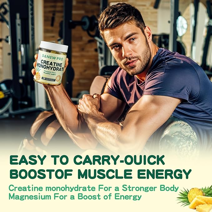 Creatine Monohydrate Gummies for Men & Women, Creatine Monohydrate for Muscle Strength, Muscle Builder, Energy Boost, Pre-Workout Supplement(120 Count)-Pineapple Flavor