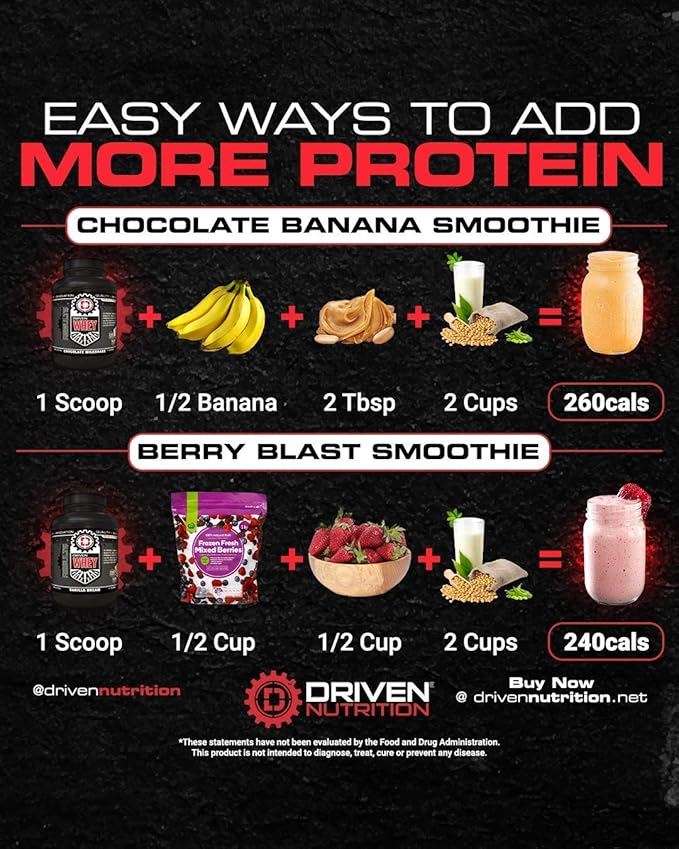 Driven WHEY- Grass Fed Whey Protein Powder: Delicious, Clean Protein Shake- Improve Muscle Recovery with 23 Grams of Protein with Added BCAA and Digestive Enzymes (2 lb, Cinnamon Roll)
