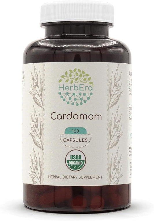 Cardamom 120 Capsules, 500 mg, USDA Organic Cardamom (Elettaria cardamomum) Dried Pod (120 Capsules)