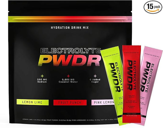 PWDRS Electrolytes | All Natural Electrolyte Packets | Zero Added Sugar | 5,000mg Coconut Water for Fast Hydration | Non-GMO, No Sucralose | 15 Sticks