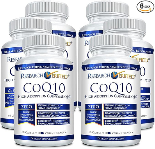 Research Verified CoQ10-100% Pure Extra Strength 300mg CoQ10 – Improved Absorption and Bioavailability with Bioperine - Boost Antioxidant Levels, Improve Cardiovascular Health, 360 Vegan Capsules