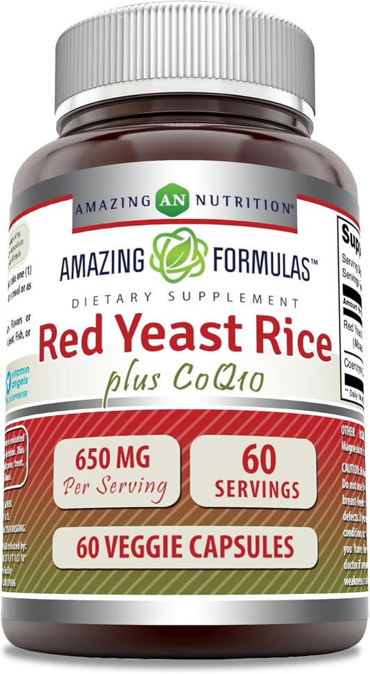 Amazing Formulas Red Yeast Rice 600 Mg Plus Coq10 50 Mg | Veggie Capsules Supplement | Non-GMO | Gluten Free | Made in USA (60 Count)