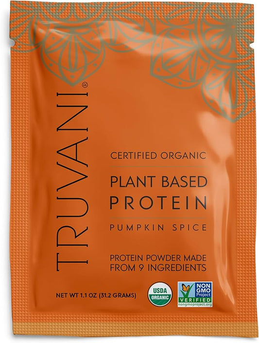 Truvani Vegan Pea Protein Powder | Pumpkin Spice | 20g Organic Plant Based Protein | 1 Serving | Keto | Gluten & Dairy Free | Low Carb | No Added Sugar