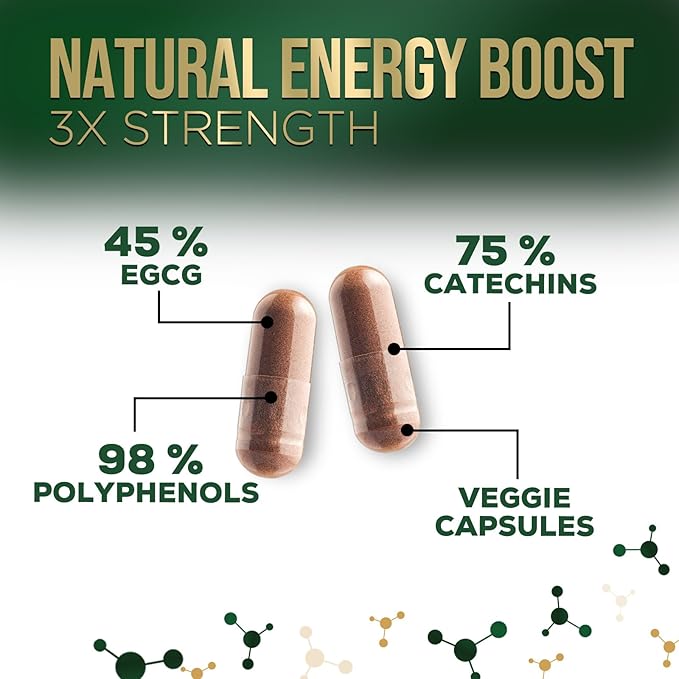 Green Tea Extract Supplement Pills 1000mg - 98% Standardized EGCG with Polyphenols - 3X Strength for Natural Energy - Supports Heart and Antioxidant Health - Nature's Gentle Caffeine - 240 Capsules