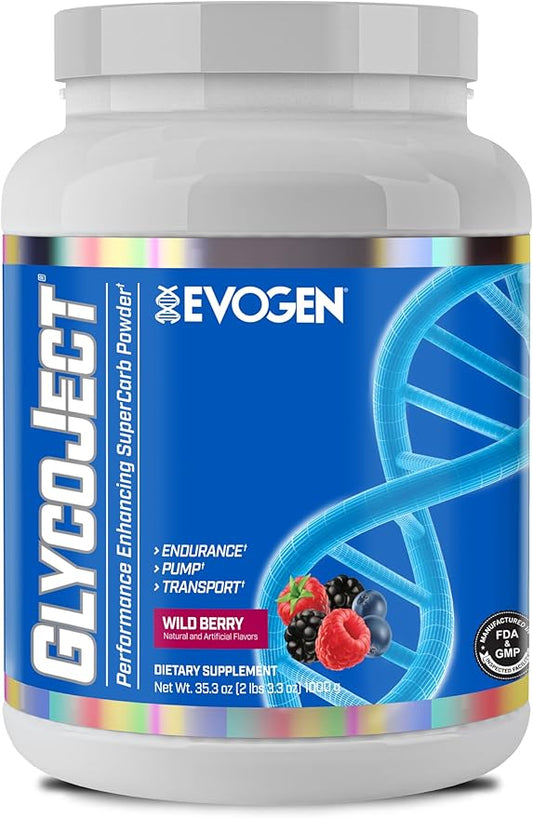 Evogen GlycoJect - Super Carb Powder | Rapid Absorption for PreWorkout | Carbohydrate Powder for Endurance | Post-Workout or Pre Workout Powder for Men & Women | Wild Berry | 36 Servings