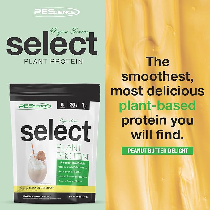 PEScience Select Vegan Plant Based Protein Powder, Peanut Butter Delight, 5 Serving, Premium Pea and Brown Rice Blend