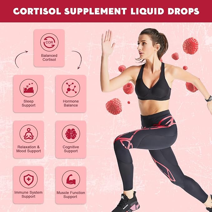 Cortisol Supplement Liquid Drops, Cortisol Supplements with Magnesium Complex, Rhodiola Rosea, L-Theanine, Ashwagandha for Balanced Cortisol, Hormone Balance and Mood Support (2 Pack, 1 Fl Oz)