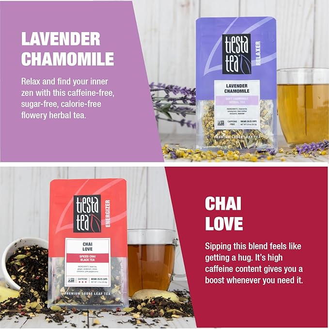 Tiesta Tea - Classic Tea Loose Leaf Father’s Day Tea Gift Set Sampler | High to No Caffeine | Hot & Iced Ready | Assorted English Breakfast, Green, Chai, Lavender & Herbal Blends | 5 Pouches