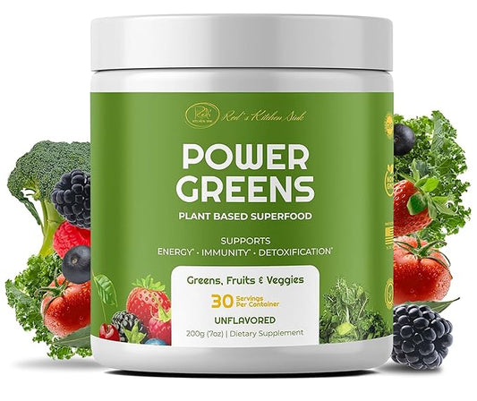 Red's Kitchen Sink Power Greens Powder - Daily Greens Superfood Powder - Fruity, Veggie, & Green Leafy Smoothie Drink Mix - Superfoods Maca Root, Spirulina, Chlorella, & More (200 Grams)