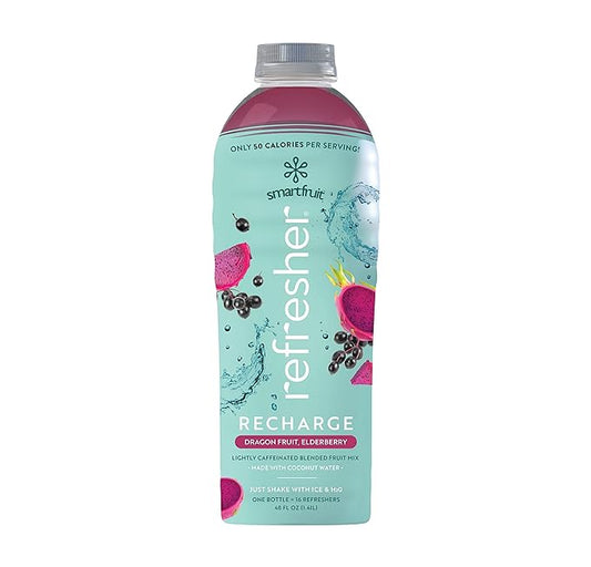 Recharge Refresher - Dragon Fruit, Elderberry - Made with Real Fruit and No Added Sugar – Low Cal, Hydrating Coconut Water, and Natural Energy (48oz Bottle)