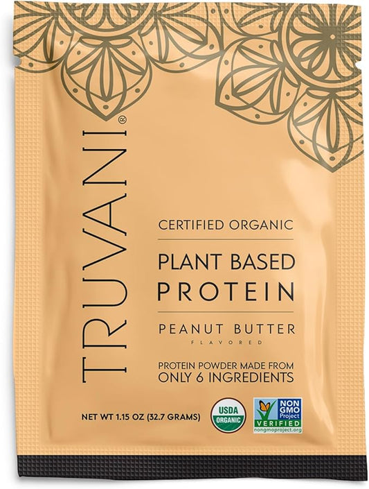 Truvani Vegan Pea Protein Powder | Peanut Butter | 32.7g Organic Plant Based Protein | 1 Serving | Keto | Gluten & Dairy Free | Low Carb | No Added Sugar