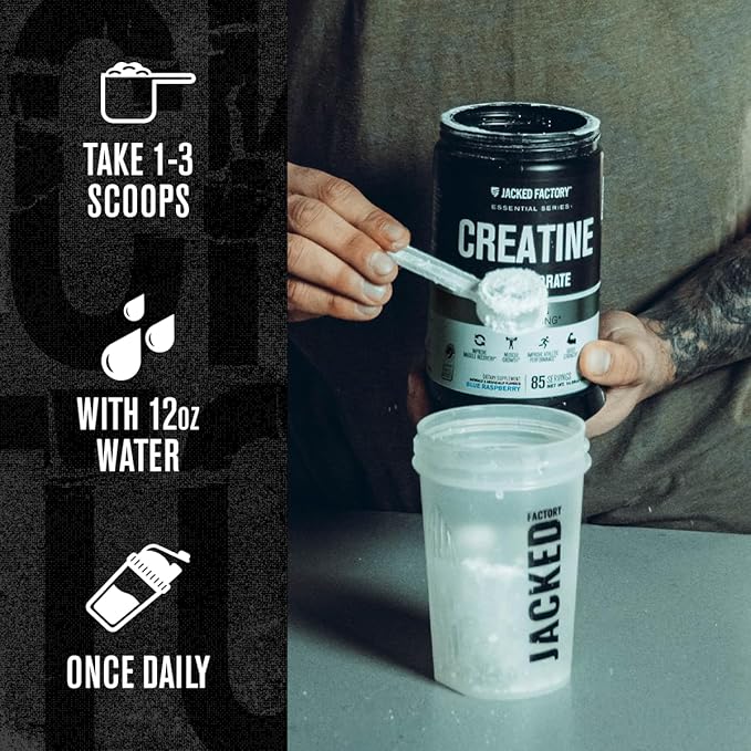 Jacked Factory Flavored Creatine Monohydrate Powder 425g - Creatine Supplement for Muscle Growth, Strength & Performance - 85 Servings, Blue Raspberry