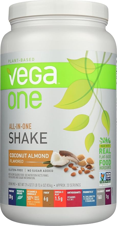 Vega One All-In-One Nutrition Shake Coconut Almond (20 servings) - Plant Based Vegan Protein Powder, Non Dairy, Gluten Free, Non GMO, 29.4 Ounce (Pack of 1)