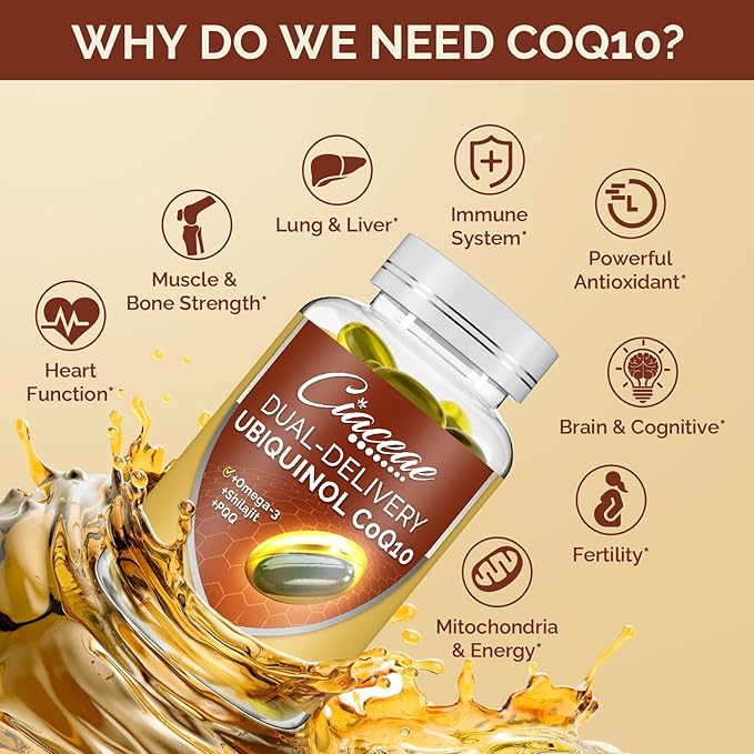 Ubiquinol CoQ10 600 MG Softgels with Omega-3 & Shilajit & PQQ, Advanced Dual-Delivery Coenzyme-Q10, Active CoQ10 Ubiquinol Supplement for Fertility, Antioxidant, Heart, Brain & Energy, 120 Servings