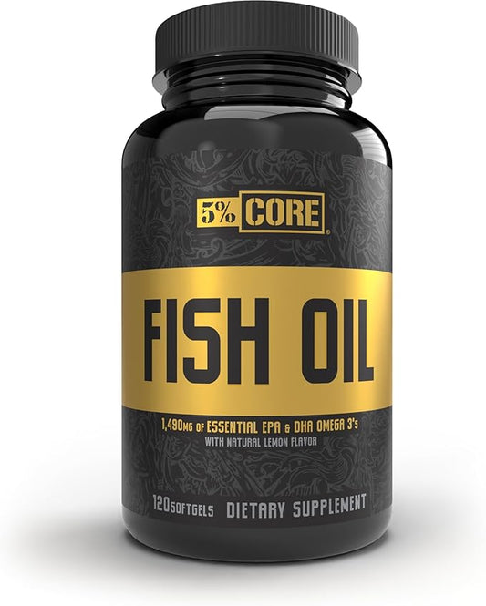 5% Nutrition Core Fish Oil Supplement | 2,500 mg EPA DHA Omega 3 Fatty Acid Supplement | Burpless Fish Oil for Faster Recovery, Joint Support, Heart Health (60 Servings / 120 Softgels)