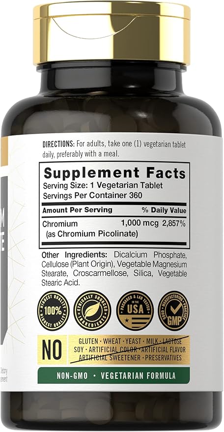 Carlyle Ultra Chromium Picolinate 1000mcg | 360 Tablets | Vegetarian, Non-GMO, Gluten Free