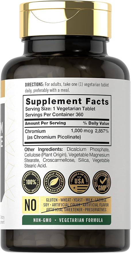 Carlyle Ultra Chromium Picolinate 1000mcg | 360 Tablets | Vegetarian, Non-GMO, Gluten Free
