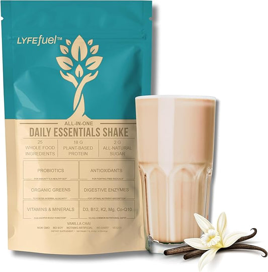LyfeFuel Essentials Nutrition Shake - Not Your Average Meal Replacement Powder | 50+ Superfoods, Vegan Protein, Vitamins & Minerals | Low Carb Plant Based Breakfast Shake | Vanilla Flavor