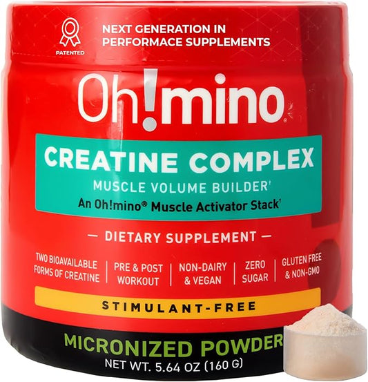 Oh!mino Creatine Powder for Muscle Growth - Pre & Post Workout Muscle Recovery Supplement, Micronized Creatine Monohydrate & Hydrochloride Blend - Vegan, Zero Sugar - 160g, 40 Servings (Lemon Lime)