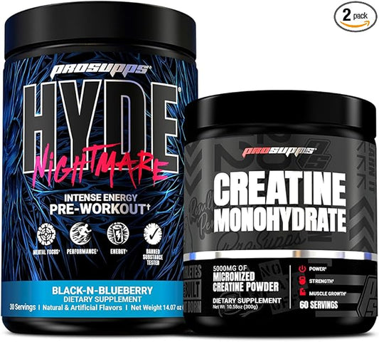 PROSUPPS Hyde Nightmare Intense Energy Pre-Workout, Black N' Berry, and Creatine 300 Bundle