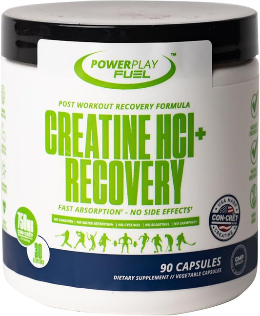 CREATINE HCl + Recovery Capsules for Men and Women, Muscle & Brain Health, Cognitive Function, Immune Support - 90 Vegetable Capsules
