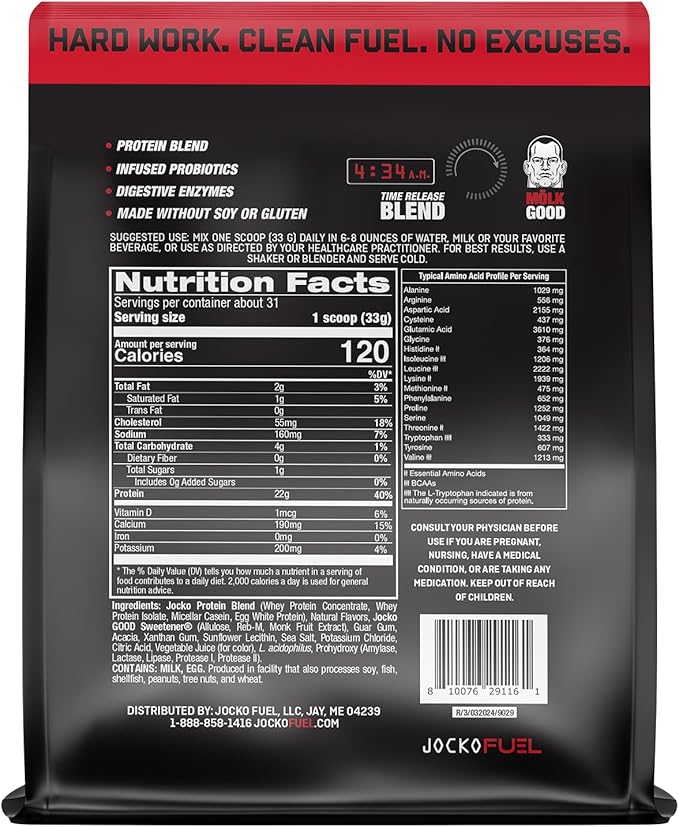 Jocko Fuel Mölk Whey Protein Powder 22g Low Sugar Monk Fruit Blend - Muscle Recovery & Growth, Packaging May Vary (31 Servings, Strawberry Milkshake)