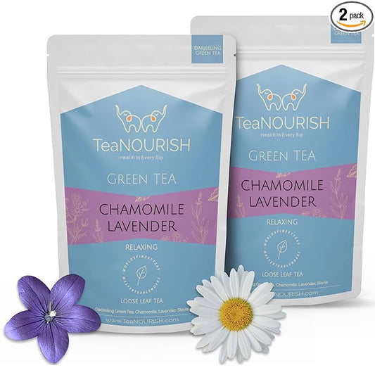 TEANOURISH Chamomile Lavender Green Tea | Loose Leaf Tea | Calming & Relaxing Chamomile Sleep Tea | Bedtime Tea | 100% NATURAL | Brew Hot or Iced Tea - 3.53oz/100g (Pack of 2)