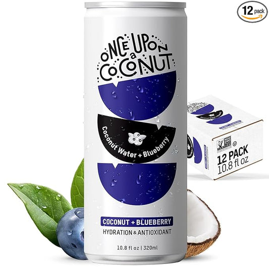 Once Upon a Coconut Blueberry Coconut Water - Low-Calorie, All-Natural Drink with Electrolytes - Non-GMO, Gluten-Free - Pack of 12 Cans (each 10.8 fl oz)