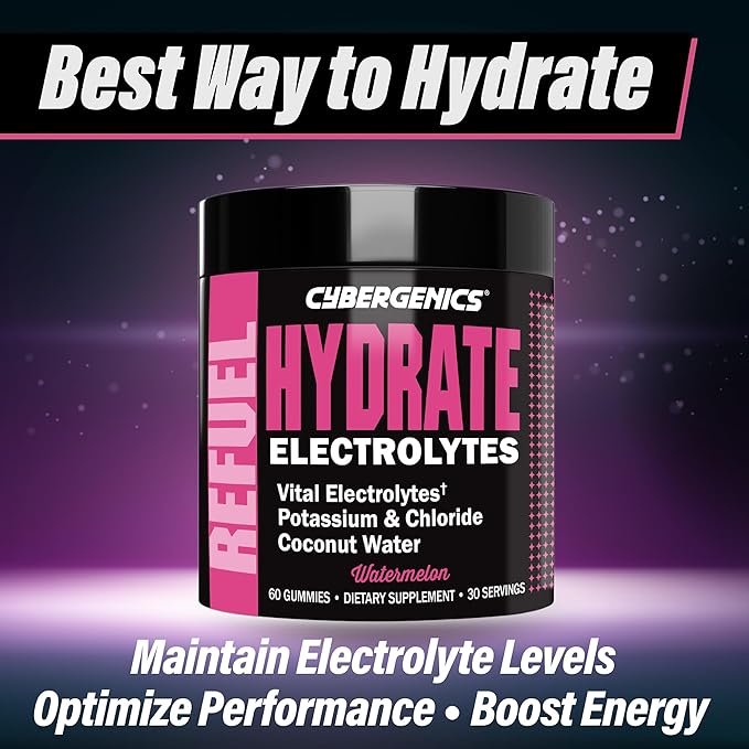 Hydrate Gummies, Vital Electrolytes, Supports Recovery, Supports Hydration, with Coconut Water, Potassium & Chloride, Cellular Hydration, Watermelon Flavor, 60 Gummies, 30 Servings
