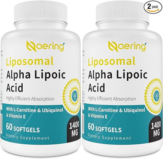 Liposomal Alpha Lipoic Acid 1400mg Softgels, ALA Supplement with L-Carnitine 1000mg, Ubiquinol (Active CoQ10) 100mg and Vitamin E 10mg,Alpha-Lipoic Acid for Antioxidants, Energy 120 Softgels