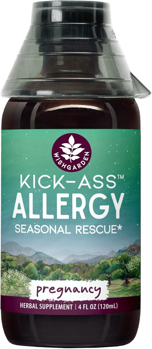 WishGarden Herbs Kick-Ass Allergy for Pregnancy - Plant-Based Herbal Allergy Supplement w/Nettle Leaf, Echinacea & Yerba Santa, Safely Supports Healthy Histamine Response to Seasonal Irritants, 4oz