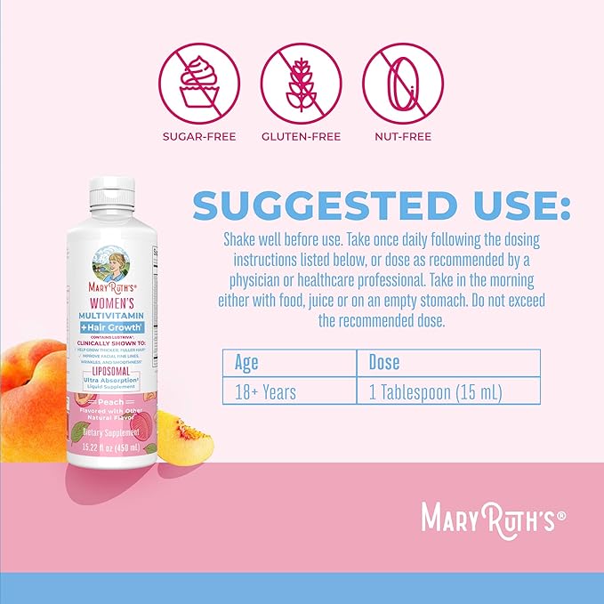 Women's Multivitamin + Lustriva Hair Growth Liposomal | Biotin 10000mcg | Clinically Tested for Thicker Hair, Wrinkles, Fine Lines, Skin Care | with Ashwagandha & Maca Root | Ages 18+ | 15.22 Fl Oz