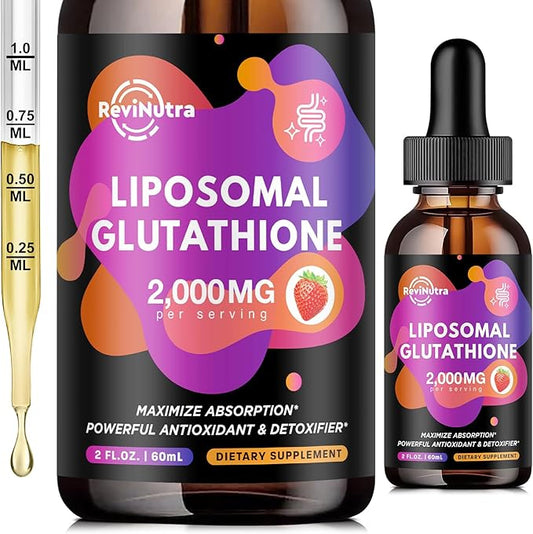 Liposomal Glutathione Supplement - 2000mg Glutathione Liquid Drops with Vitamin C, Curcumin & Trans-Resveratrol - Powerful Antioxidant for Immune, Skin Health & Liver Detox - Strawberry
