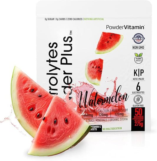 Electrolytes Powder Plus (50 Servings), 0 Calorie Keto, 0 Sugar, No Maltodextrin,1000mg Potassium,120mg Calcium,120mg Magnesium, Hydration Powder (50 Servings, Watermelon)