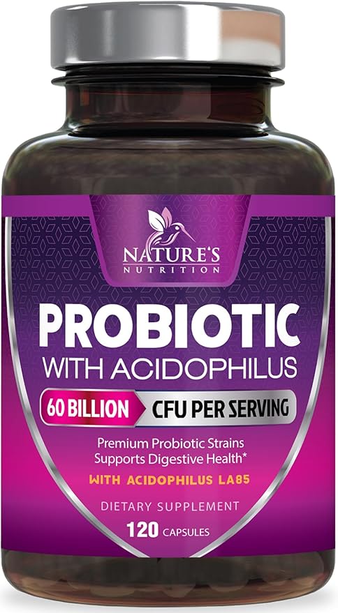 Probiotics 60 Billion CFU per Serving - 10 Strains + Prebiotics - Immune, Digestive & Gut Health Support, Supports Occasional Constipation, Gas & Bloating for Women & Men, Shelf Stable - 120 Capsules