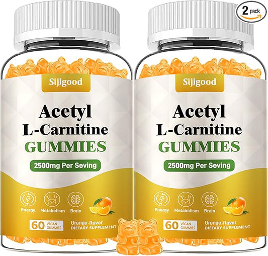 2 Pack Acetyl L-Carnitine Supplement, Natural Nutrition Supplement for Boost Energy, Immunity, Vegan, Orange Flavor, 120 Count