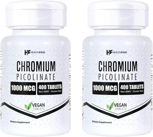 Chromium Picolinate 1000mcg | Pack of 2 | 400 Tablets Each | Gluten-Free | Non-GMO | Made in USA