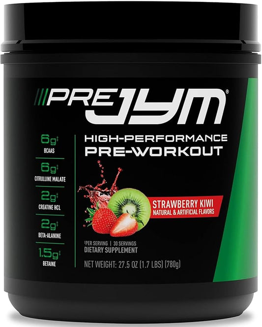 JYM Supplement Science Pre JYM Strawberry Kiwi Pre Workout Powder - BCAAs, Nootropics, Creatine HCI, Citrulline, Beta-Alanine, Betaine, Taurine, Huperzine 30 Servings