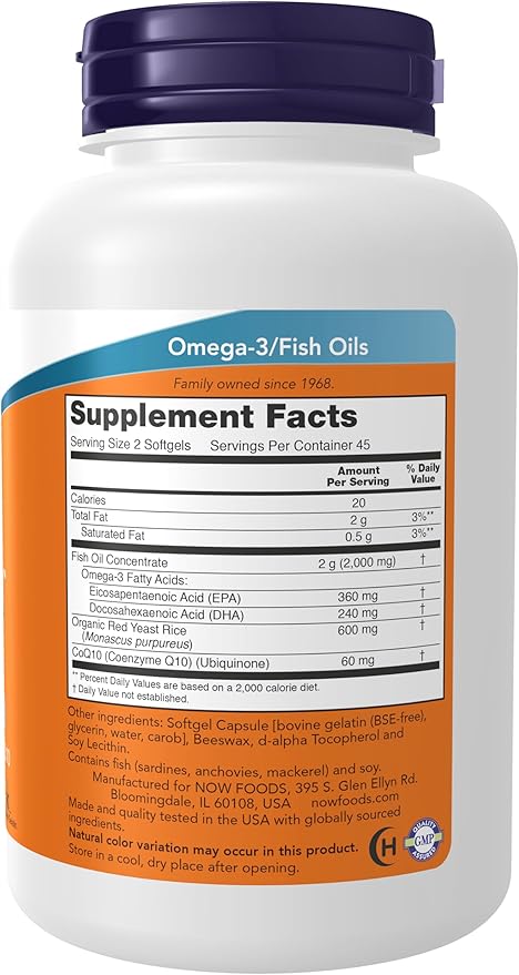 NOW Foods Supplements, Red Omega™ with CoQ10 30 mg and Omega-3 Fish Oil, Cardiovascular Support*, 90 Softgels
